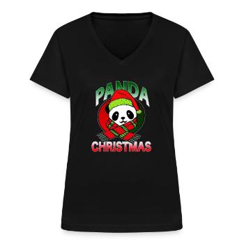 Panda Christmas - T-shirt col V Femme - noir - Devant - Lela (165cm)
