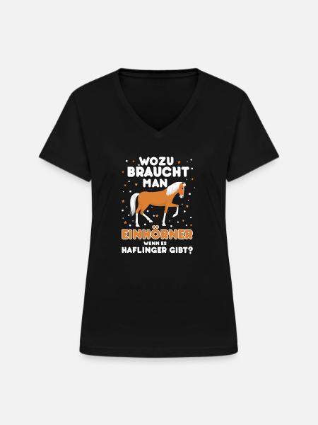 Haflinger - Frauen-T-Shirt mit V-Ausschnitt - Schwarz