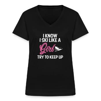 Skiing Skiing Skiing Skiing Skiing Berg - Women's V-neck T-shirt - black - Front - Lela (165cm)