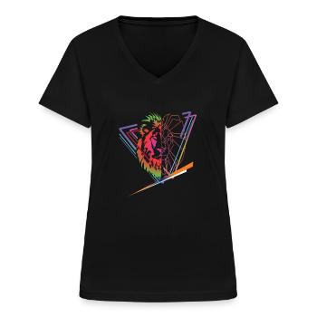 tête de lion - T-shirt col V Femme - noir - Devant - Lela (165cm)