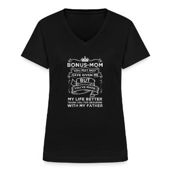 Bonus Mama Stiefmutter Stiefmama Lustig Geschenk - Frauen-T-Shirt mit V-Ausschnitt - Schwarz - Vorne - Lela (165cm)