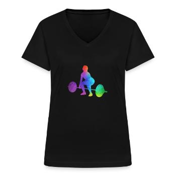 Girl weightlifter weightlifting women - Women's V-neck T-shirt - black - Front - Lela (165cm)