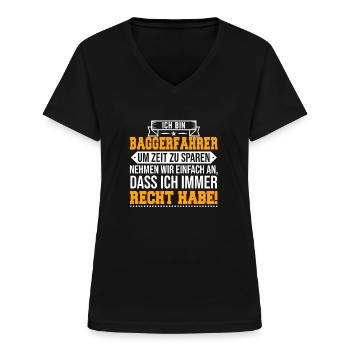 Baggerfahrer - Frauen-T-Shirt mit V-Ausschnitt - Schwarz - Vorne - Lela (165cm)