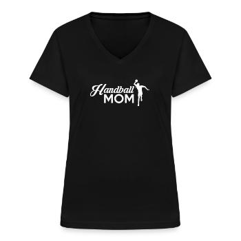 Handball Mom Mutter Mama T-Shirt Geschenk - Frauen-T-Shirt mit V-Ausschnitt - Schwarz - Vorne - Lela (165cm)