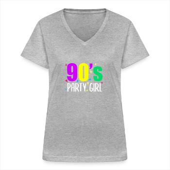 90s 80s 90s 80s - T-shirt col V Femme - gris chiné - Devant - Lela (165cm)