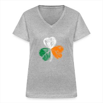 Irlande trèfle à domicile - T-shirt col V Femme - gris chiné - Devant - Lela (165cm)