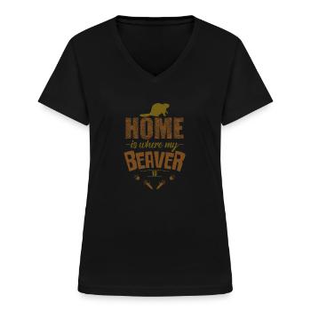 Biber - T-shirt col V Femme - noir - Devant - Lela (165cm)