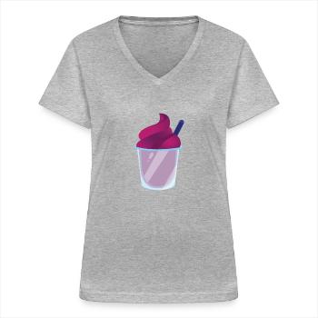 Slush Eis rotes Slush mit Strohhalm - Frauen-T-Shirt mit V-Ausschnitt - Grau meliert - Vorne - Lela (165cm)