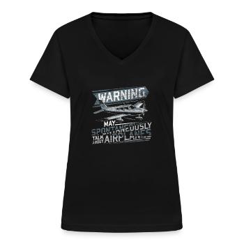 FLugzeug Luftfahrt - Frauen-T-Shirt mit V-Ausschnitt - Schwarz - Vorne - Lela (165cm)