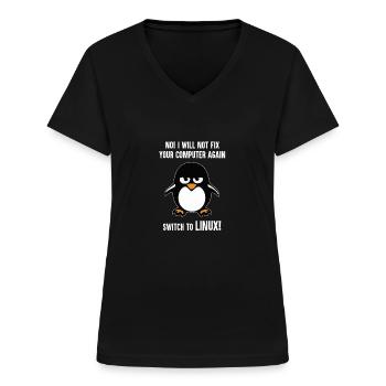 Programmieren Informatik Geschenk · Linux - Frauen-T-Shirt mit V-Ausschnitt - Schwarz - Vorne - Lela (165cm)