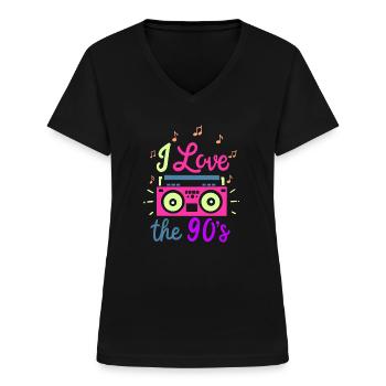 90er - Frauen-T-Shirt mit V-Ausschnitt - Schwarz - Vorne - Lela (165cm)