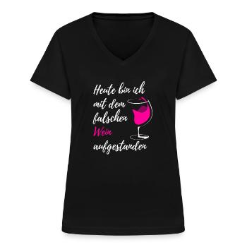 Wein - Frauen-T-Shirt mit V-Ausschnitt - Schwarz - Vorne - Lela (165cm)