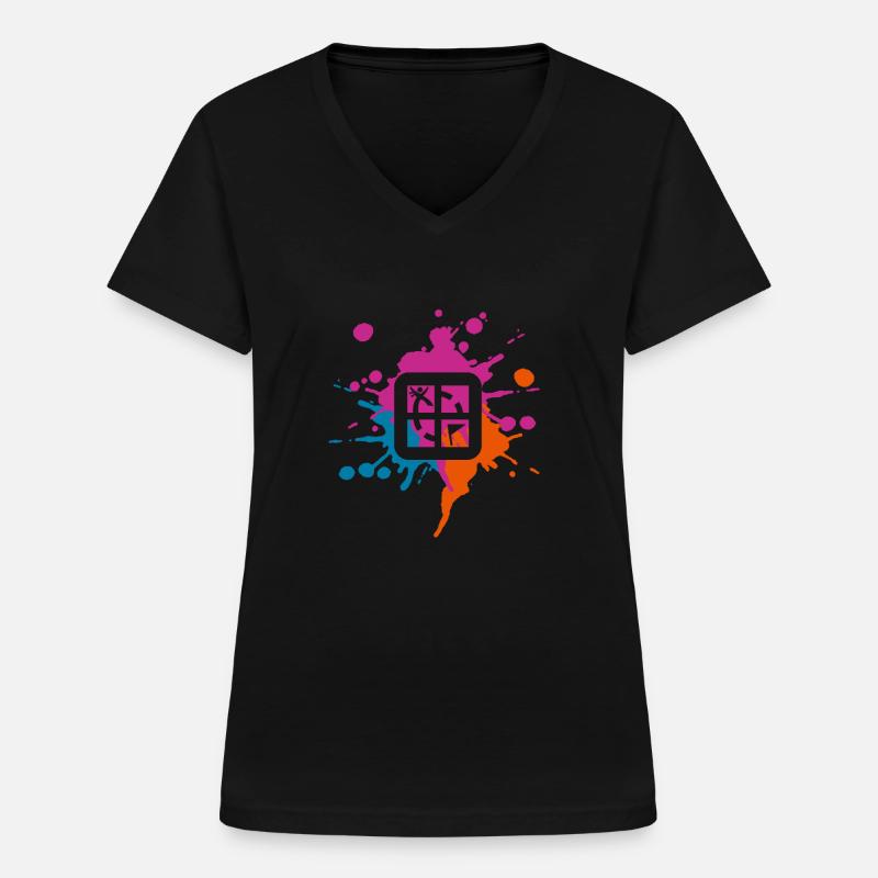 Geocaching Farbiger Klecks - Frauen-T-Shirt mit V-Ausschnitt - Schwarz