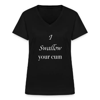 sperma schlucken - Frauen-T-Shirt mit V-Ausschnitt - Schwarz - Vorne - Lela (165cm)
