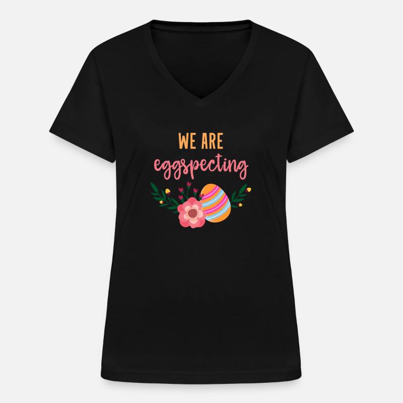 We are eggspecting Easter Schwangerschaft Geschenk - Frauen-T-Shirt mit V-Ausschnitt - Schwarz