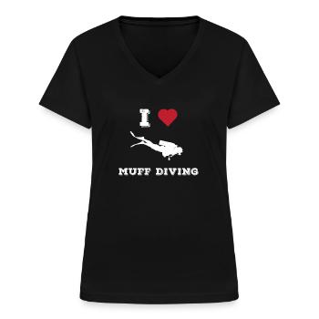Perverser Humor Muff Tauchen Oral Sex Witz - Frauen-T-Shirt mit V-Ausschnitt - Schwarz - Vorne - Lela (165cm)