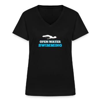 Schwimmen Freiwasser - Frauen-T-Shirt mit V-Ausschnitt - Schwarz - Vorne - Lela (165cm)