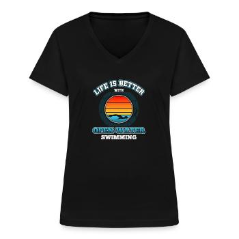 Schwimmen - Frauen-T-Shirt mit V-Ausschnitt - Schwarz - Vorne - Lela (165cm)