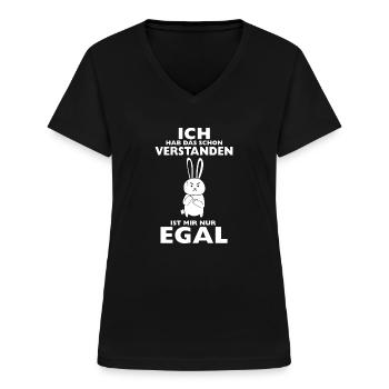 Hase Mittelfinger - ist mir doch egal, kein bock - Frauen-T-Shirt mit V-Ausschnitt - Schwarz - Vorne - Lela (165cm)