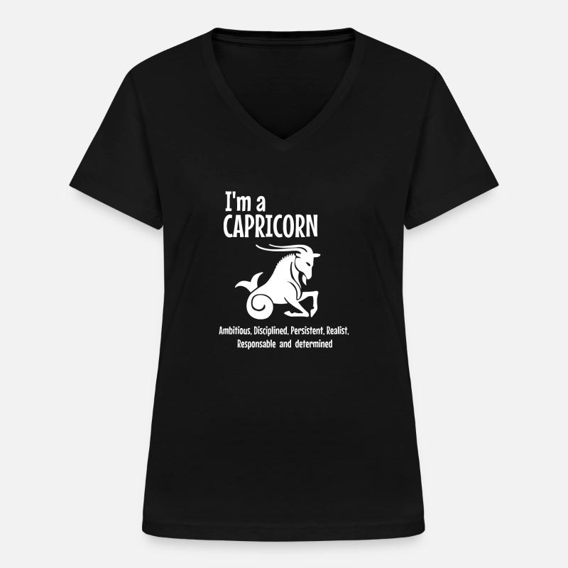 Ich bin ein Steinbock - Frauen-T-Shirt mit V-Ausschnitt - Schwarz