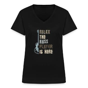 Bassgitarre Bassist - Frauen-T-Shirt mit V-Ausschnitt - Schwarz - Vorne - Lela (165cm)