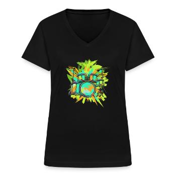 Schlagzeug Schlagzeuger - Frauen-T-Shirt mit V-Ausschnitt - Schwarz - Vorne - Lela (165cm)