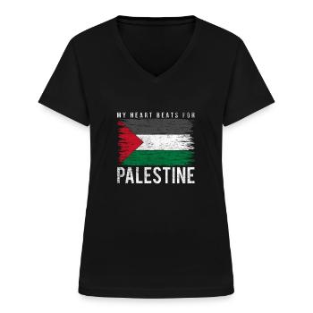 Palestine - T-shirt col V Femme - noir - Devant - Lela (165cm)