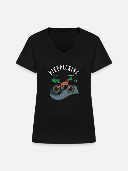 Bikepacking - Frauen-T-Shirt mit V-Ausschnitt - Schwarz