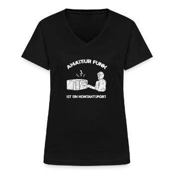Amateurfunk ist Kontaktsport Funkamateur CB-Funker - Frauen-T-Shirt mit V-Ausschnitt - Schwarz - Vorne - Lela (165cm)