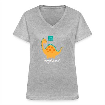Dinosaures de grossesse Pregosaurus - T-shirt col V Femme - gris chiné - Devant - Lela (165cm)