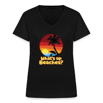 WHATS UP BEACHES - Frauen-T-Shirt mit V-Ausschnitt - Schwarz - Vorne - Lela (165cm)