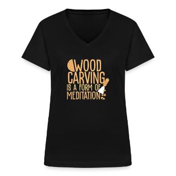 Holz schnitzen Meditieren - Frauen-T-Shirt mit V-Ausschnitt - Schwarz - Vorne - Lela (165cm)