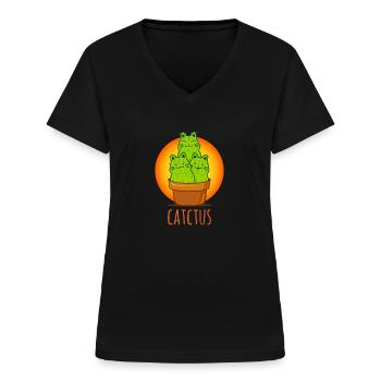 Catctus cactus cats humor pun - Women's V-neck T-shirt - black - Front - Lela (165cm)