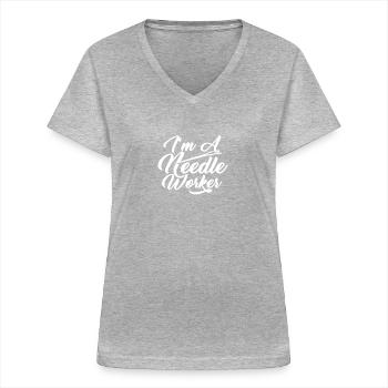 Je suis couture - T-shirt col V Femme - gris chiné - Devant - Lela (165cm)