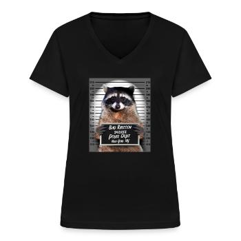 Raton laveur, police, raton laveur, photo, prison, prison - T-shirt col V Femme - noir - Devant - Lela (165cm)