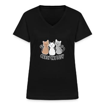 Crazy Cat Lady - Women's V-neck T-shirt - black - Front - Lela (165cm)