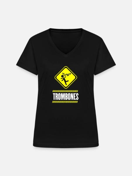 Posaune - Frauen-T-Shirt mit V-Ausschnitt - Schwarz
