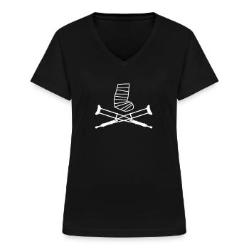 Krücken Gebrochenes Bein Fuß Shirt - Frauen-T-Shirt mit V-Ausschnitt - Schwarz - Vorne - Lela (165cm)