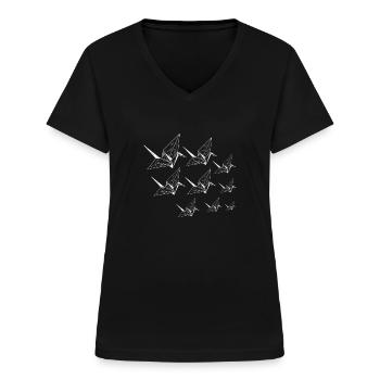 Origami Kraniche Kranich Japanische Kunst Geschenk - Frauen-T-Shirt mit V-Ausschnitt - Schwarz - Vorne - Lela (165cm)
