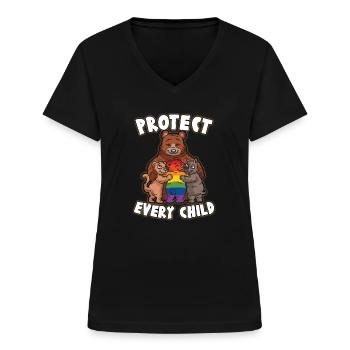 PROTECT EVERY CHILD Mutterliebe schwuler Bär LGBTQ - Frauen-T-Shirt mit V-Ausschnitt - Schwarz - Vorne - Lela (165cm)