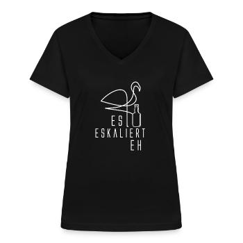 Es Eskaliert Eh Flamingo Bier Alkohol Trinken - Frauen-T-Shirt mit V-Ausschnitt - Schwarz - Vorne - Lela (165cm)