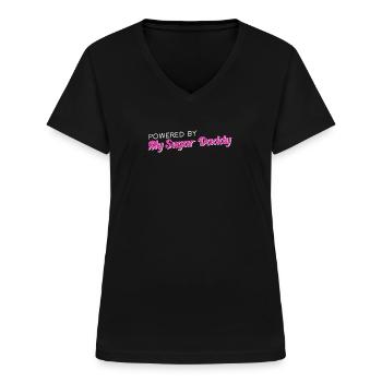 Powered By My Sugar Daddy BDSM DDLG Gift - Women's V-neck T-shirt - black - Front - Lela (165cm)