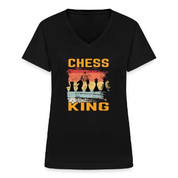 Chess Chessboard Chess Player Chess Gift - T-shirt col V Femme - noir - Devant - Lela (165cm)