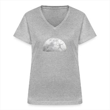 Mond Fechten Fechtsport Duell - Frauen-T-Shirt mit V-Ausschnitt - Grau meliert - Vorne - Lela (165cm)