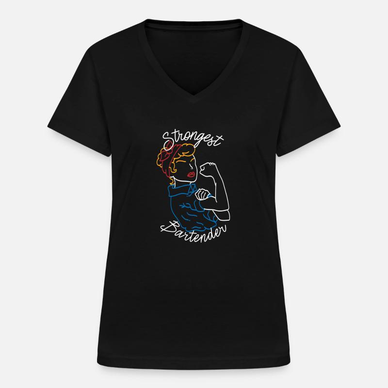 Bartender kvinde - T-shirt med V-hals til damer - sort