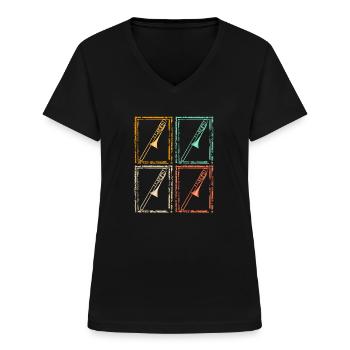 Posaune - Frauen-T-Shirt mit V-Ausschnitt - Schwarz - Vorne - Lela (165cm)