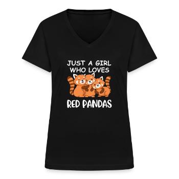 Red Panda Geschenk Mädchen Frauen Roter Panda - Frauen-T-Shirt mit V-Ausschnitt - Schwarz - Vorne - Lela (165cm)