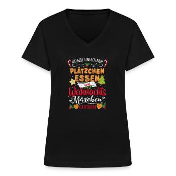Plätzchen essen Weihnachtsmärchen Weihnachten - Frauen-T-Shirt mit V-Ausschnitt - Schwarz - Vorne - Lela (165cm)