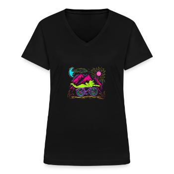 LSD albert hofmann bicycle day Shirt Trippy Tshirt - Frauen-T-Shirt mit V-Ausschnitt - Schwarz - Vorne - Lela (165cm)