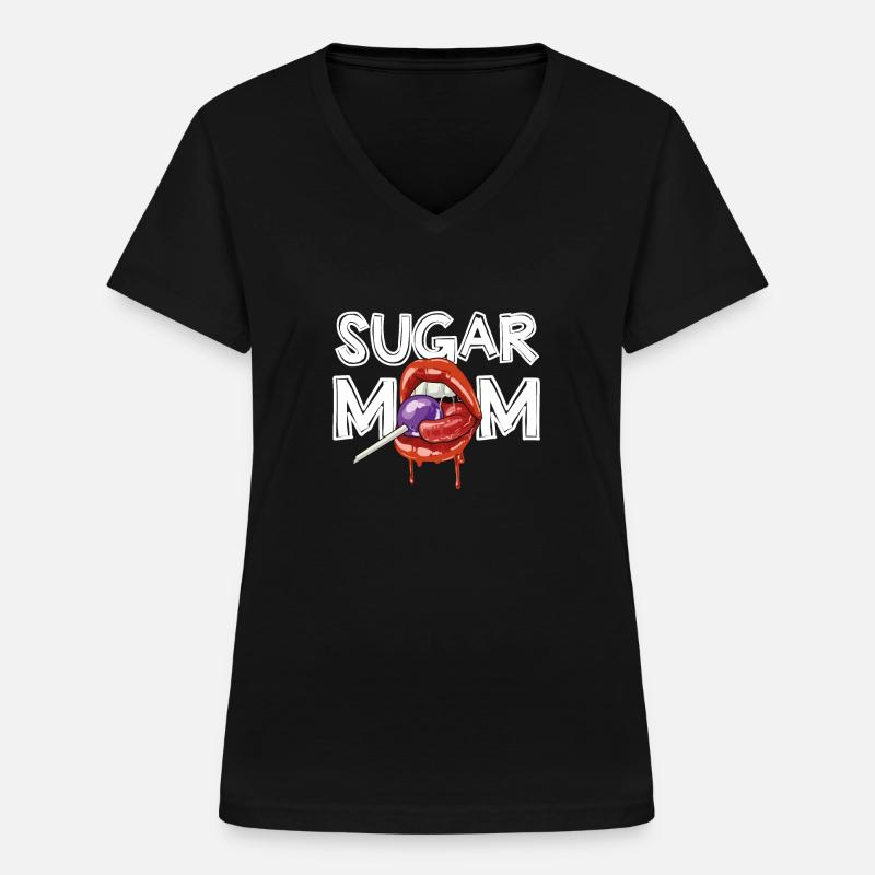 Sugar Mom Muttertag Geschenk Sugar Mama Damen - Frauen-T-Shirt mit V-Ausschnitt - Schwarz